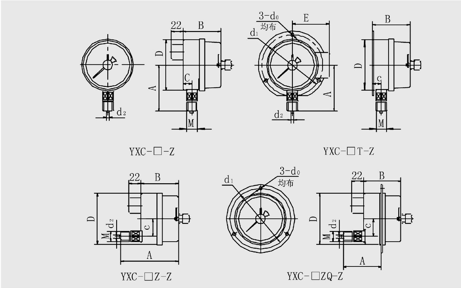 YXC-60-Z径向耐震电接点压力表外形尺寸 YXC-60-Z径向耐震电接点压力表外形尺寸
